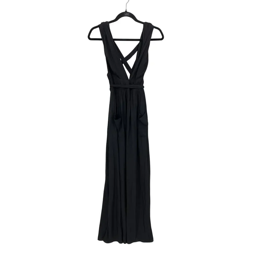Free People Maxi Dress Womens Size Small Cross Back Tie Waist Black *READ